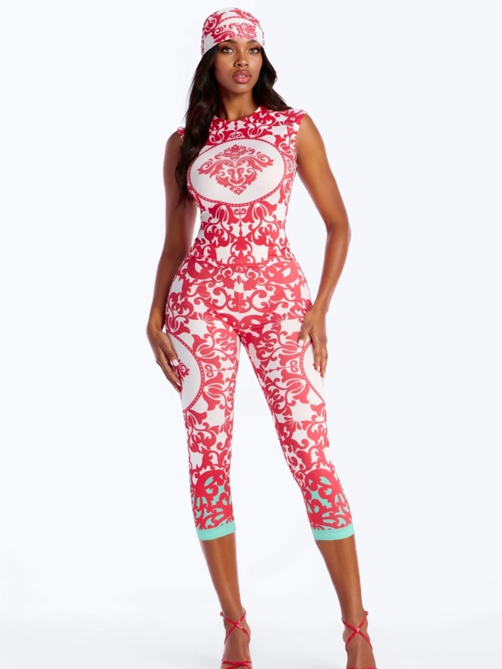 Fashion Nova Red and White Printed 3 piece set
